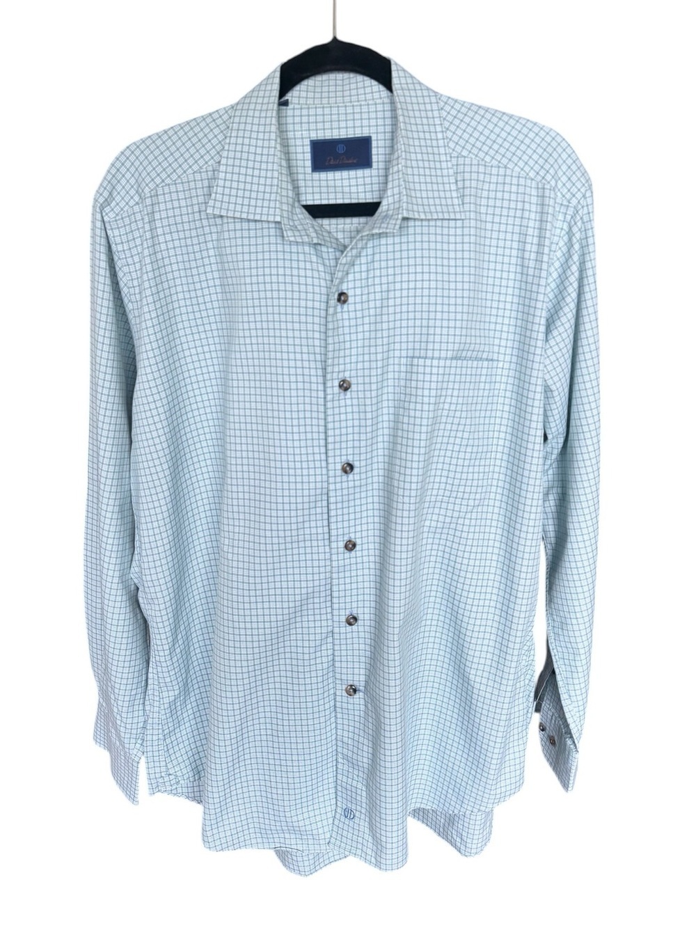 David Donahue Blue Check Button Down Shirt Men’s XL Cotton Classic Preppy Golf